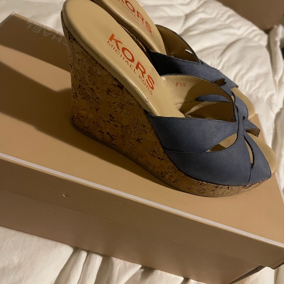 Michael Kors Blue Mules with Crisscross Straps - Picture 2 of 3